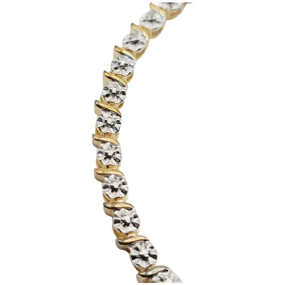 Sterling Silver Gold‎ Vermeil 925 Women’s Tennis Bracelet With Heart Charm 7